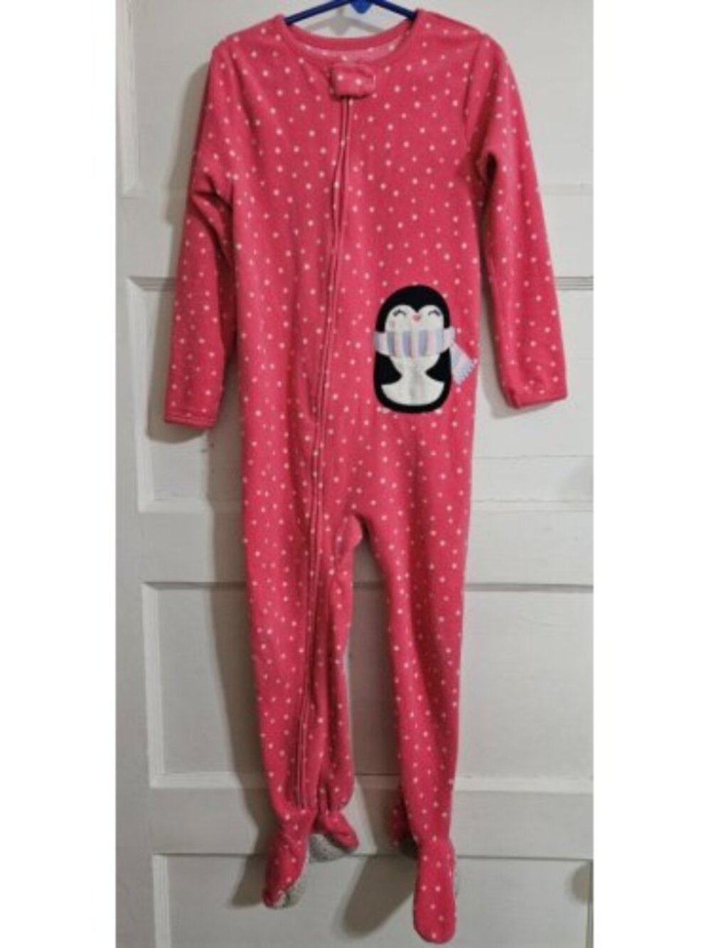 CARTER'S Pink Polka Dot Penguin Fleece Blanket Sleeper Pajamas Girls Size 5T